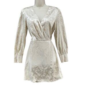 Greylin Pauline Jacquard Faux Wrap Dress Cream Long Sleeve Stretch Size M